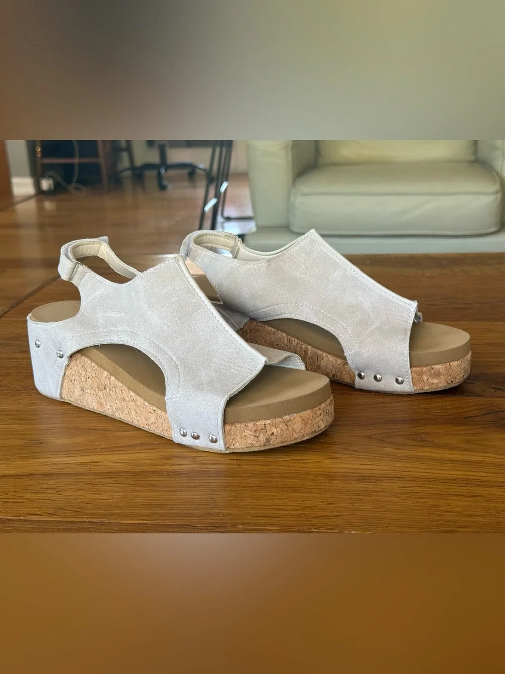 Women's Cork Wedge Sandal - Light Beige Open-Toe Slingback
